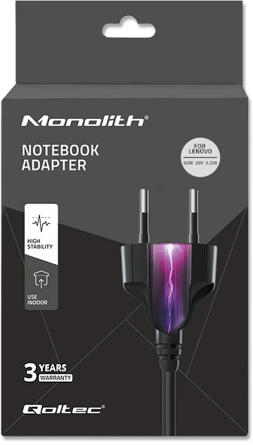 QOLTEC 51556 Nešiojamas kompiuteris AC power adapter for Lenovo 65W 20V 3.25A Square tip