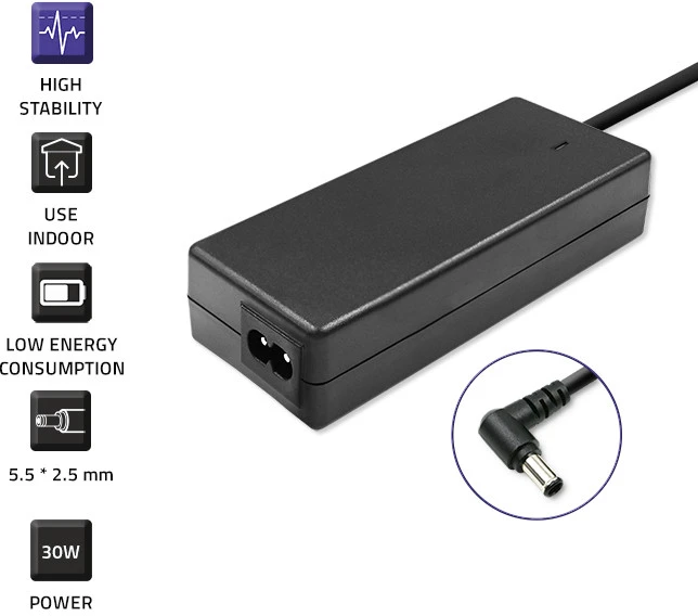 QOLTEC Nešiojamas kompiuteris AC power adapter for Toshiba 30W 19V 1.58A 5.5-2.5 + power cable