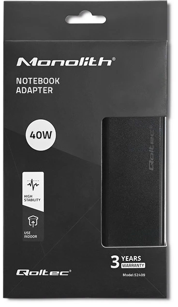 QOLTEC 52409 kintamosios srovės maitinimo adapteris 40W / 12V / 3,33A / 5,5x2,1 / maitinimo kabelis