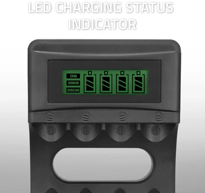 Qoltec Ni-MH AAA AA baterijų įkroviklis su LCD ir USB kabeliu