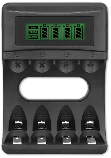 Qoltec Ni-MH AAA AA baterijų įkroviklis su LCD ir USB kabeliu