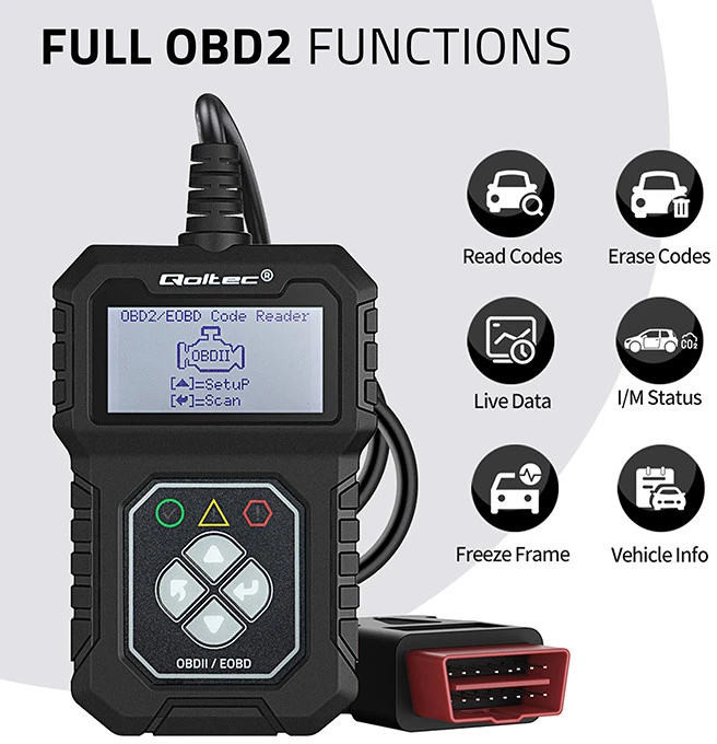 „Qoltec Skaitmeninis“ diagnostikos testeris „ProLine“ sąsaja | OBDII EOBD | Poliravimo MENIU | 8V–25V | Dviguba sistema