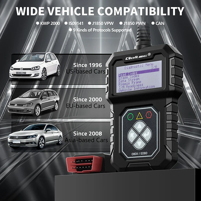 „Qoltec Skaitmeninis“ diagnostikos testeris „ProLine“ sąsaja | OBDII EOBD | Poliravimo MENIU | 8V–25V | Dviguba sistema