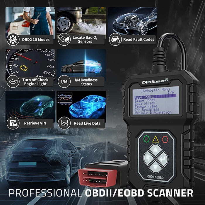 „Qoltec Skaitmeninis“ diagnostikos testeris „ProLine“ sąsaja | OBDII EOBD | Poliravimo MENIU | 8V–25V | Dviguba sistema