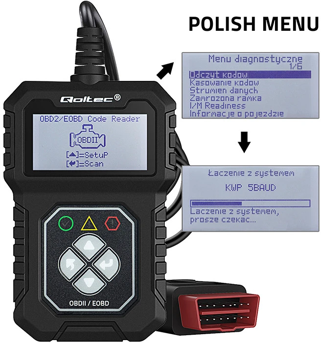 „Qoltec Skaitmeninis“ diagnostikos testeris „ProLine“ sąsaja | OBDII EOBD | Poliravimo MENIU | 8V–25V | Dviguba sistema