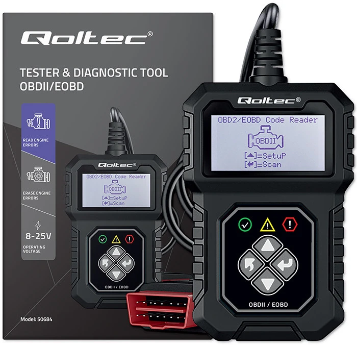 „Qoltec Skaitmeninis“ diagnostikos testeris „ProLine“ sąsaja | OBDII EOBD | Poliravimo MENIU | 8V–25V | Dviguba sistema