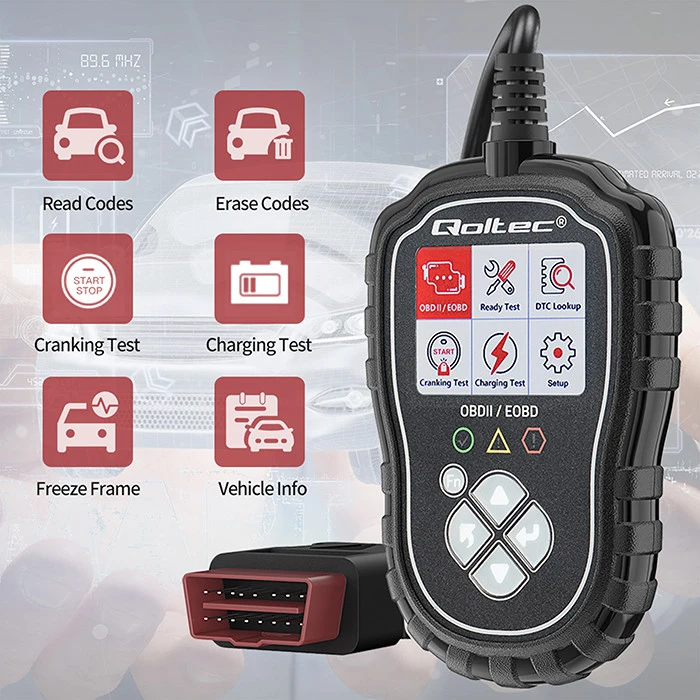 „Qoltec Skaitmeninis ProLine“ diagnostikos testeris | OBD2 EOBD | Poliravimo MENIU | 8V-25V | Dviguba sistema