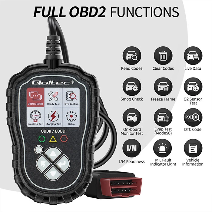 „Qoltec Skaitmeninis ProLine“ diagnostikos testeris | OBD2 EOBD | Poliravimo MENIU | 8V-25V | Dviguba sistema