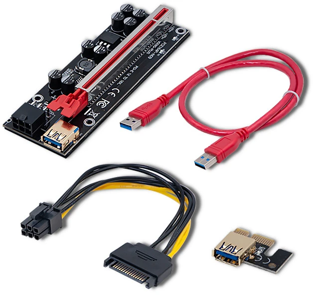 QOLTEC 55508 Riser PCI-E 1x - 16x USB 3.0 ver. 009S Plus SATA / PCI-E 6 pin