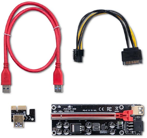 QOLTEC 55508 Riser PCI-E 1x - 16x USB 3.0 ver. 009S Plus SATA / PCI-E 6 pin
