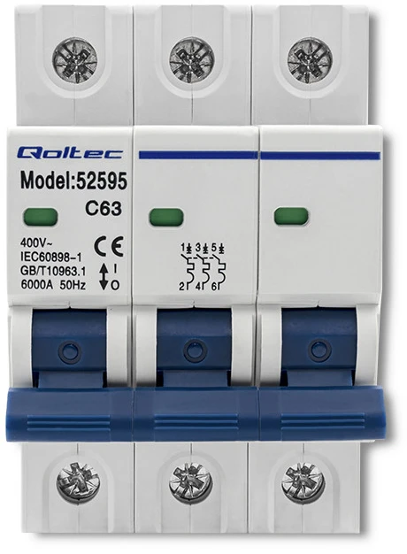 QOLTEC 52595 Viršsrovių grandinės pertraukiklis C63 / Saugiklis / AC / 63A / 3P