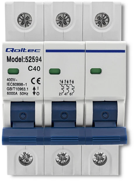 QOLTEC 52594 Viršsrovių grandinės pertraukiklis C40 / Saugiklis / AC / 40A / 3P
