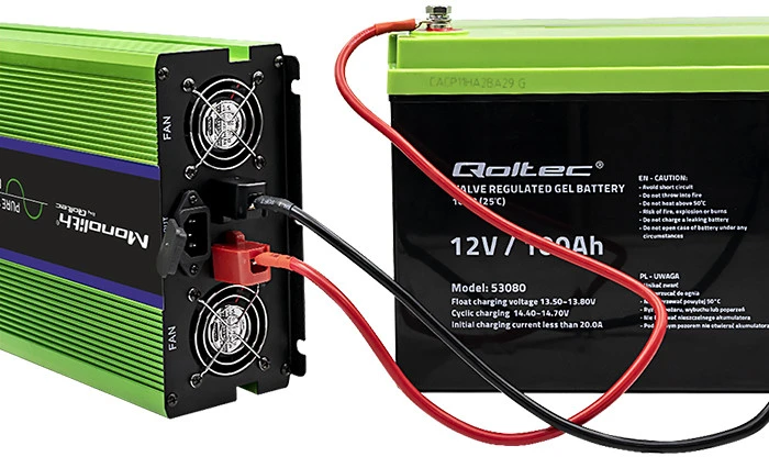QOLTEC 51945 grynos sinusinės bangos keitiklis, monolitas / akumuliatoriaus įkroviklis / UPS / 6000 W / 3000 W / 12 V iki 230 V / LCD
