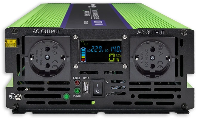 QOLTEC 51945 grynos sinusinės bangos keitiklis, monolitas / akumuliatoriaus įkroviklis / UPS / 6000 W / 3000 W / 12 V iki 230 V / LCD