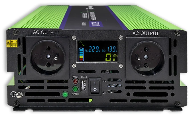 QOLTEC 51944 grynos sinusinės bangos inverteris, monolitas / akumuliatoriaus įkroviklis / UPS / 5000 W / 2500 / 12 V iki 230 V / LCD