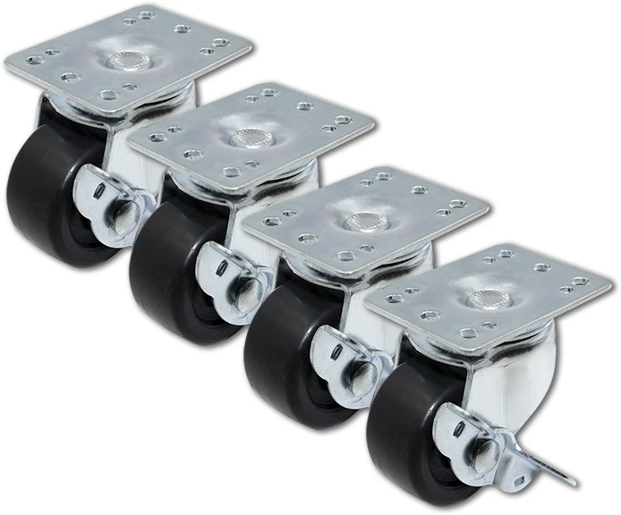 QOLTEC 54507 Ratukai su stabdžiu stelažams 19colių / 4vnt