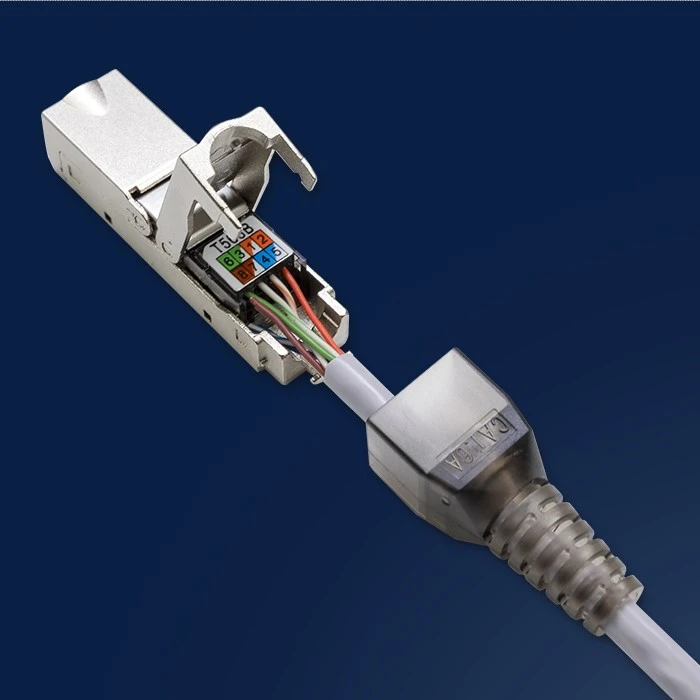Tinklo laidas Kištukas rj45 be įrankių stp cat6a lizdas kaištis t568b t568a Qoltec