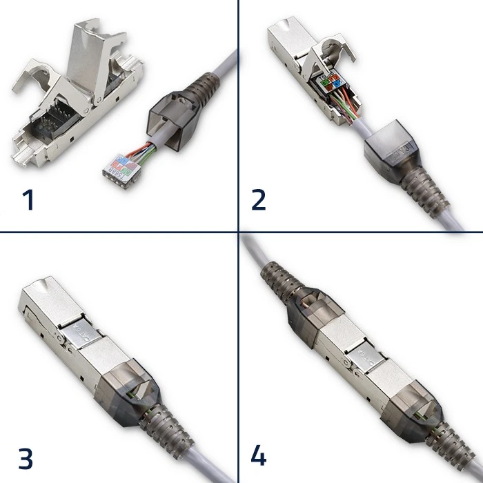 Tinklo laidas Kištukas rj45 be įrankių stp cat6a lizdas kaištis t568b t568a Qoltec