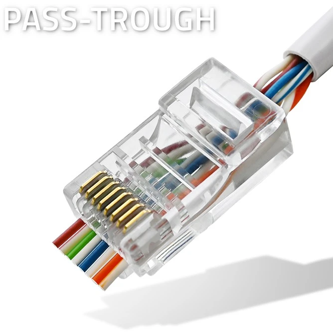 Kištukas jungtis rj45 cat5e utp praėjimas per paauksuoti kontaktai 100 vienetų Qoltec