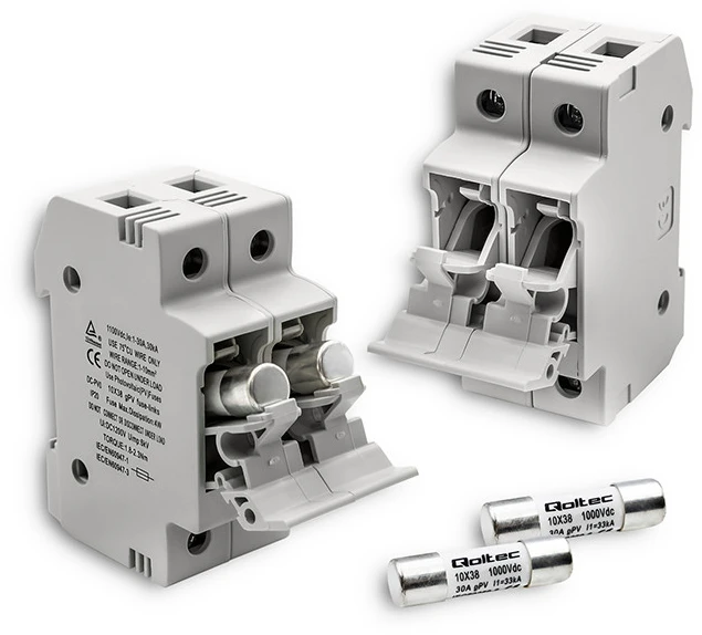 QOLTEC 52584 Saugiklio pagrindas Nuolatinės srovės saugiklis / 2P / 1000V / 30A / 10x38 / saulės