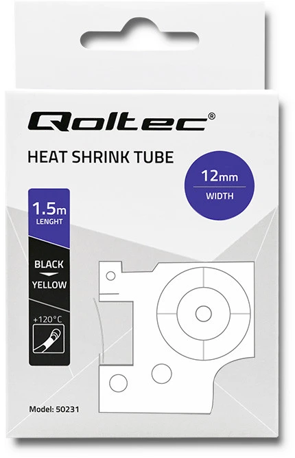 QOLTEC 50231 Heat shrink tube for DYMO D1/DM1 12mm x 1.5m Geltona Juodas overprint