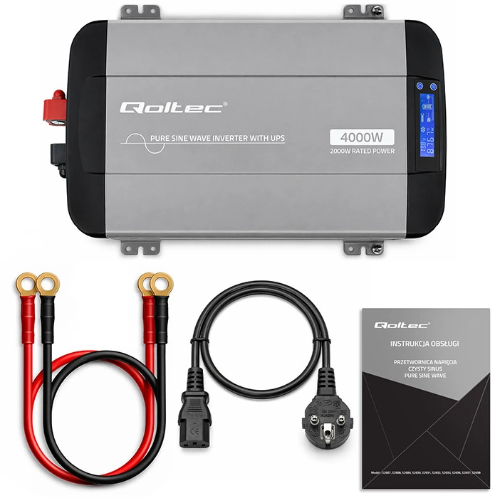 Qoltec Pure Sine Wave | 12V na 230V | 2000/4000W | UPS BYPASS