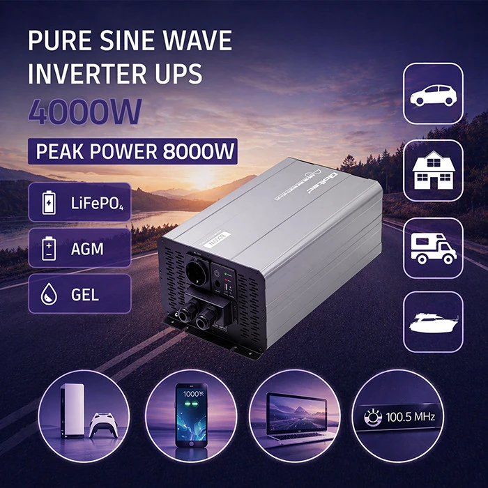 Qoltec Pure Sine Wave | 12V na 230V | 4000/8000W | UPS BYPASS