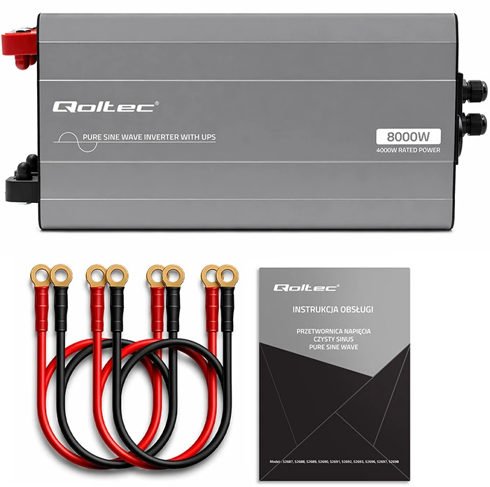 Qoltec Pure Sine Wave | 12V na 230V | 4000/8000W | UPS BYPASS