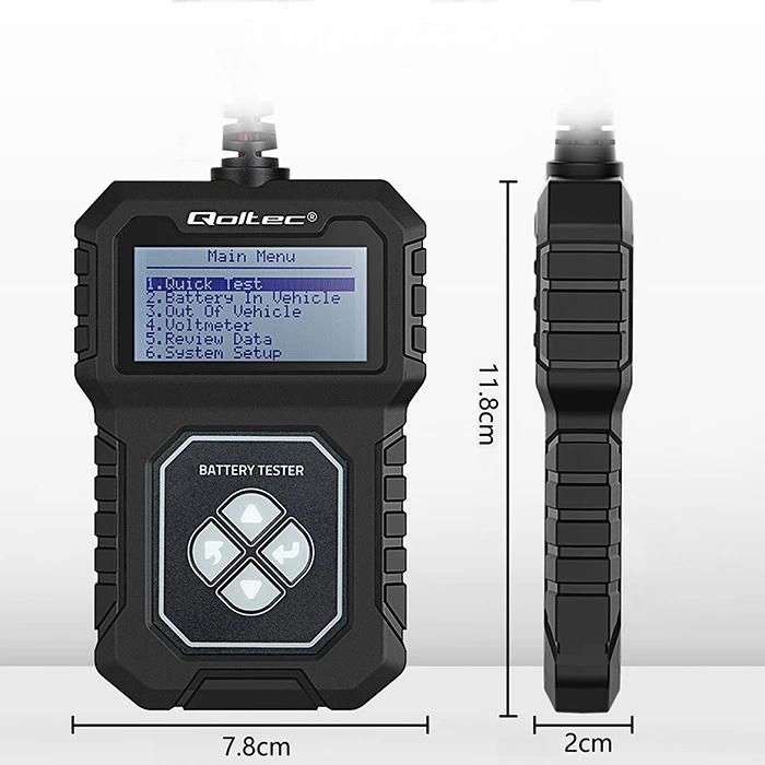 Qoltec Skaitmeninis tester akumulatora su LCD | Polskie Menu | 12V | AGM | GEL | STD | 30-220AH