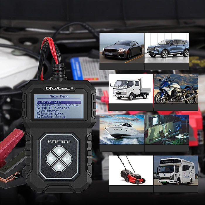 Qoltec Skaitmeninis tester akumulatora su LCD | Polskie Menu | 12V | AGM | GEL | STD | 30-220AH