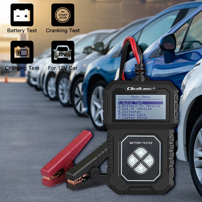 Qoltec Skaitmeninis tester akumulatora su LCD | Polskie Menu | 12V | AGM | GEL | STD | 30-220AH