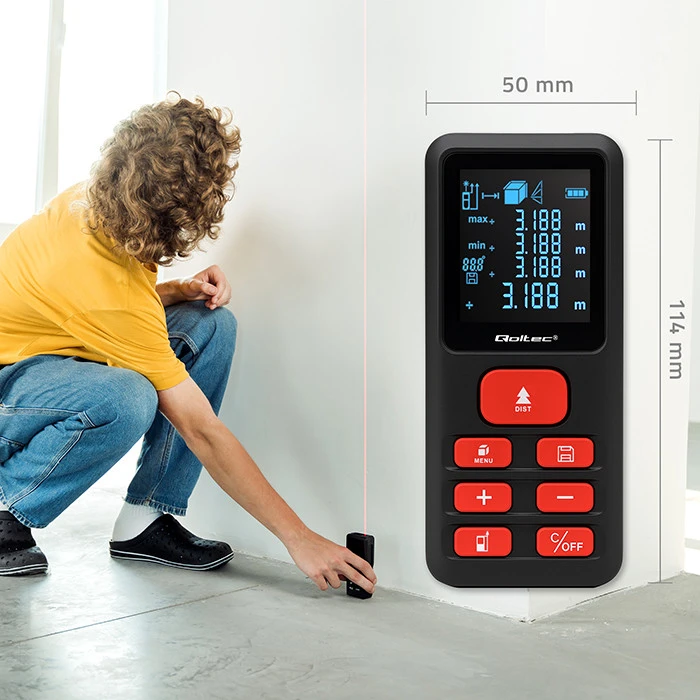 „Qoltec Precision“ skaitmeninis lazerinis atstumo matuoklis su elektroniniu nivelyru | su LCD ekranu | 120 m