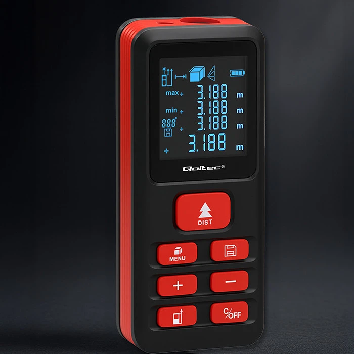 „Qoltec Precision“ skaitmeninis lazerinis atstumo matuoklis su elektroniniu nivelyru | su LCD ekranu | 120 m