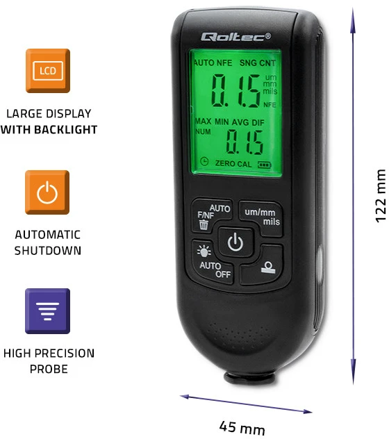 QOLTEC 50630 Dangos storio matuoklis su LCD / 0 / 2000um