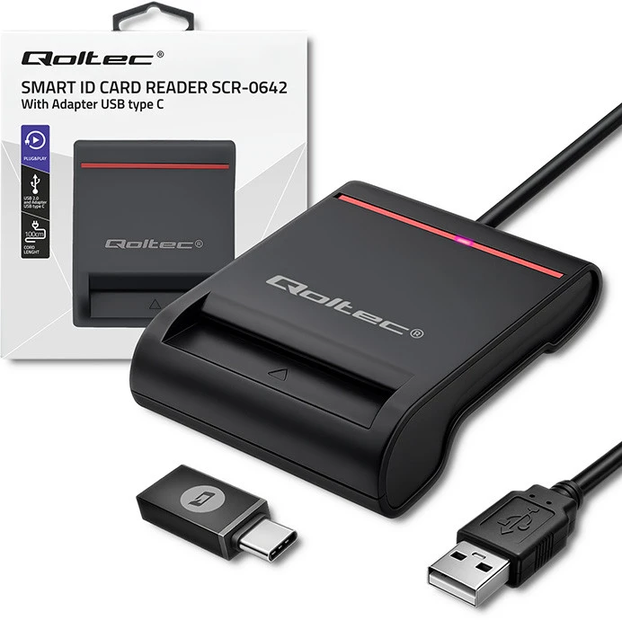 QOLTEC Smart chip ID kortelių skaitytuvas USB 2.0 Plug&Play