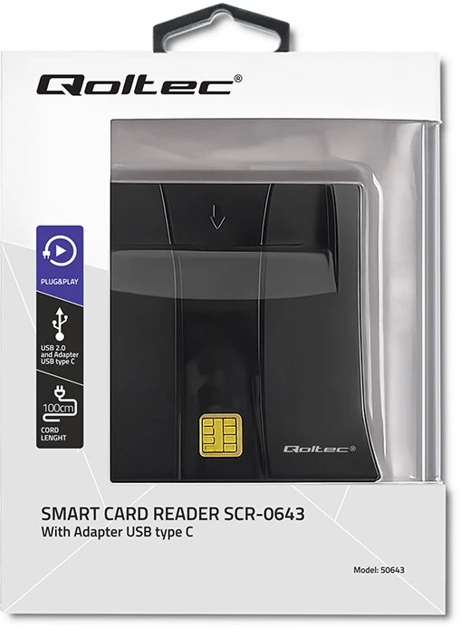 QOLTEC Smart chip ID kortelių skaitytuvas USB 2.0 Plug&Play vertikalus