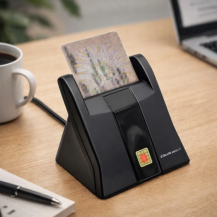 QOLTEC Smart chip ID kortelių skaitytuvas USB 2.0 Plug&Play vertikalus