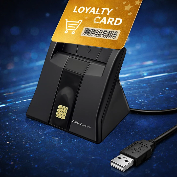 QOLTEC Smart chip ID kortelių skaitytuvas USB 2.0 Plug&Play vertikalus