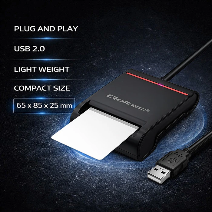 QOLTEC Smart chip ID kortelių skaitytuvas USB 2.0 Plug&Play