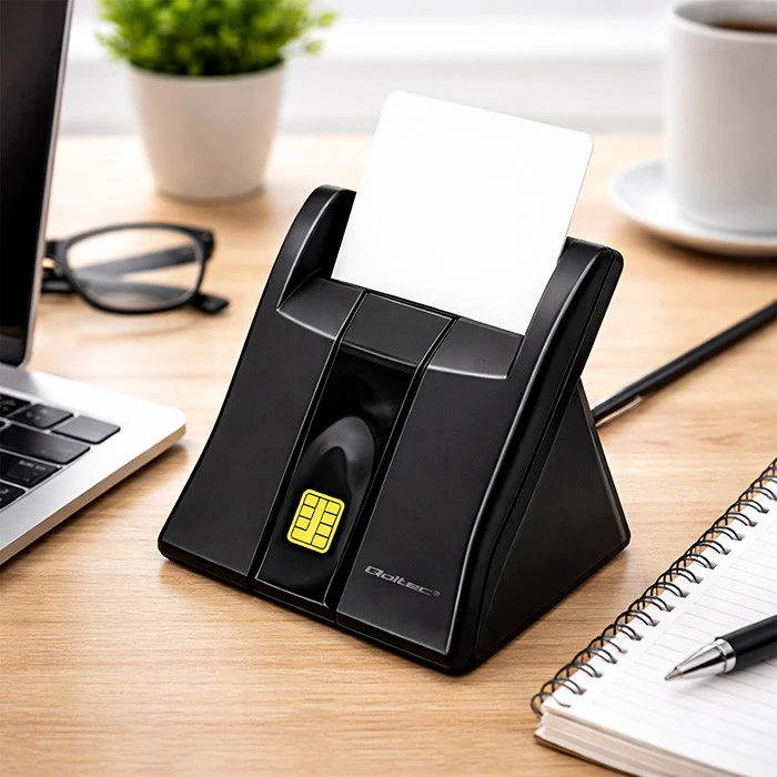 QOLTEC Smart chip ID kortelių skaitytuvas USB 2.0 Plug&Play vertikalus