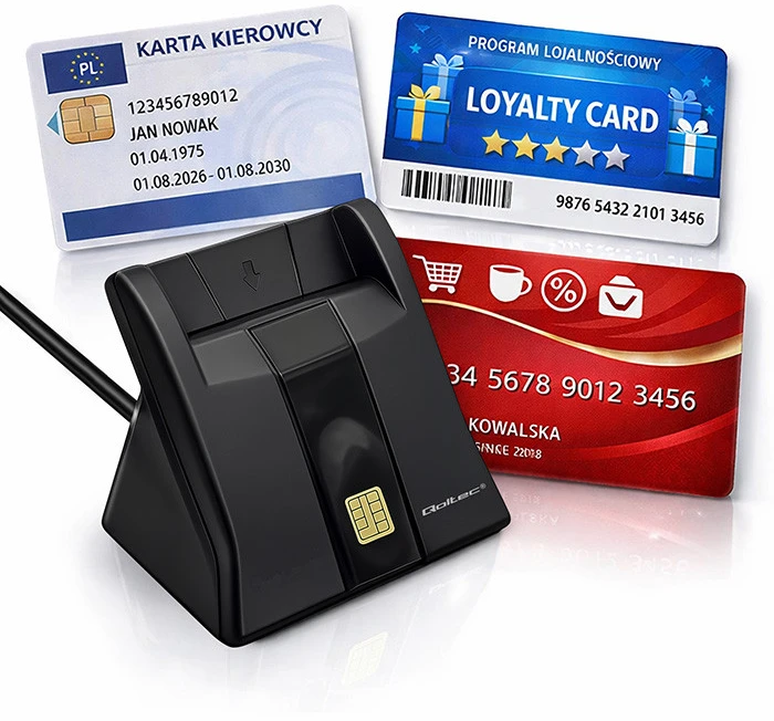 QOLTEC Smart chip ID kortelių skaitytuvas USB 2.0 Plug&Play vertikalus