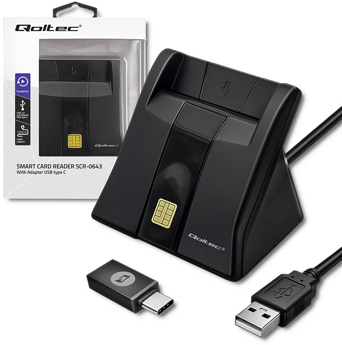 QOLTEC Smart chip ID kortelių skaitytuvas USB 2.0 Plug&Play vertikalus