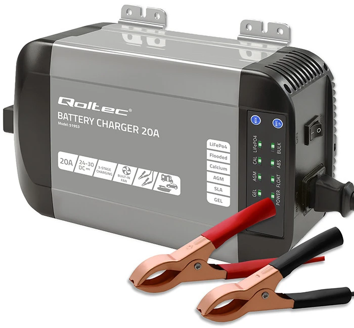 Qoltec Intelligent kroviklis Monolith LiFePO4 AGM GEL SLA akumuliatoriams | 20A | 24V