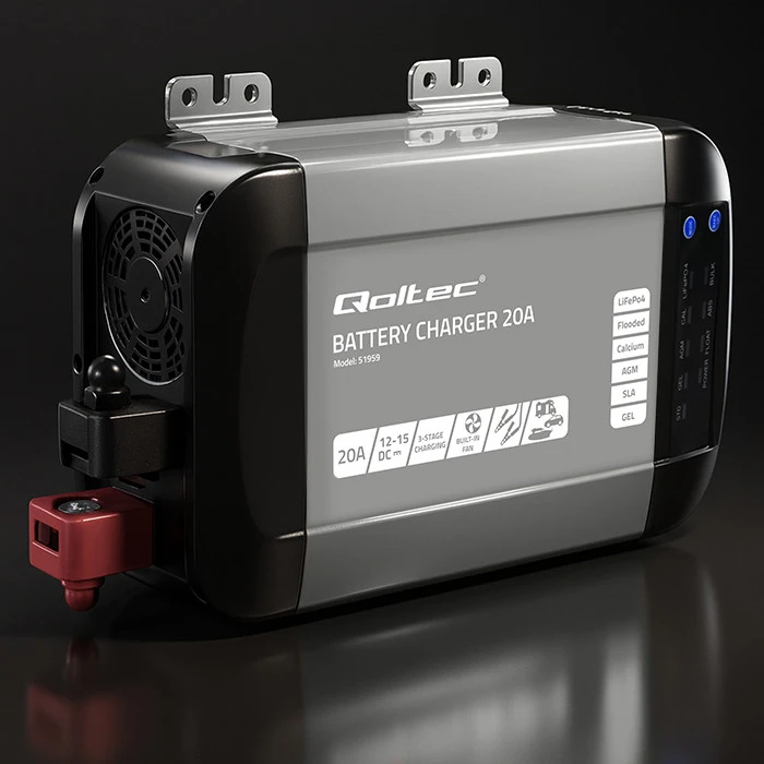 QOLTEC 51959 Smart Monolith įkroviklis LiFePO4 AGM GEL SLA akumuliatoriams / 20A / 12V