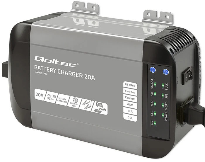 Qoltec Intelligent kroviklis Monolith LiFePO4 AGM GEL SLA akumuliatoriams | 20A | 24V