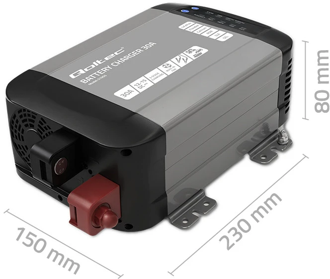 QOLTEC 51955 Smart Monolith įkroviklis LiFePO4 AGM GEL SLA akumuliatoriams / 30A / 12V