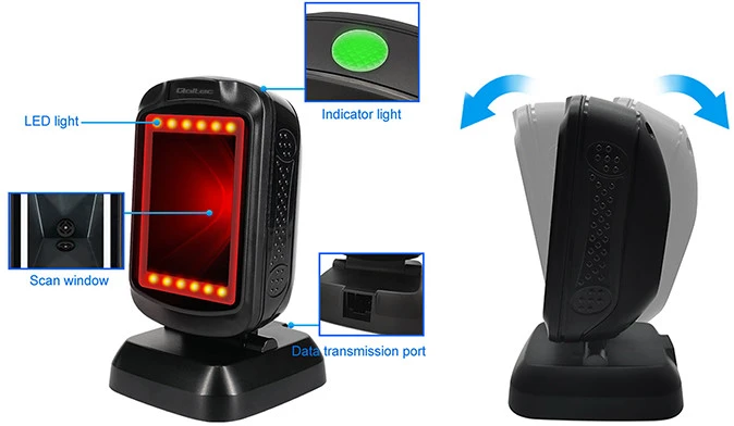 Qoltec 50864 stalinis QR ir brūkšninių kodų skaitytuvas | USB