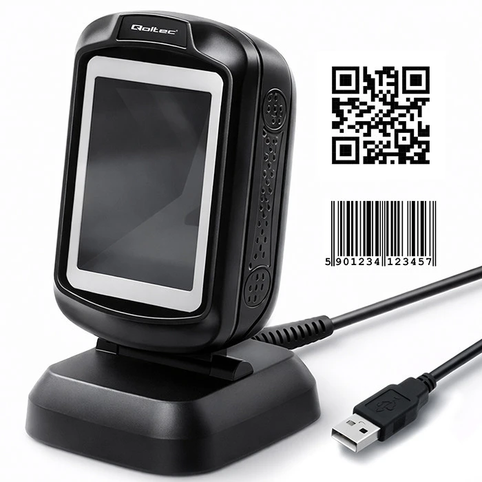 Qoltec 50864 stalinis QR ir brūkšninių kodų skaitytuvas | USB