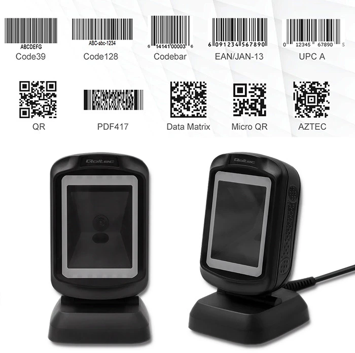 Qoltec 50864 stalinis QR ir brūkšninių kodų skaitytuvas | USB