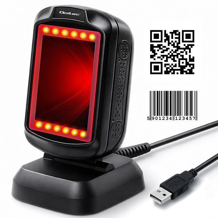 Qoltec 50864 stalinis QR ir brūkšninių kodų skaitytuvas | USB